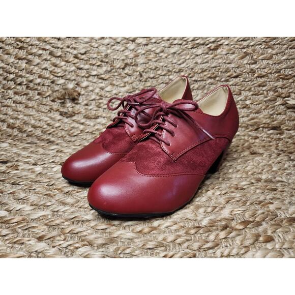 Masseys Red Synthetic Heeled Ankle Booties Boot Size 8.5 M Lace Up Wingtip - Picture 2 of 11